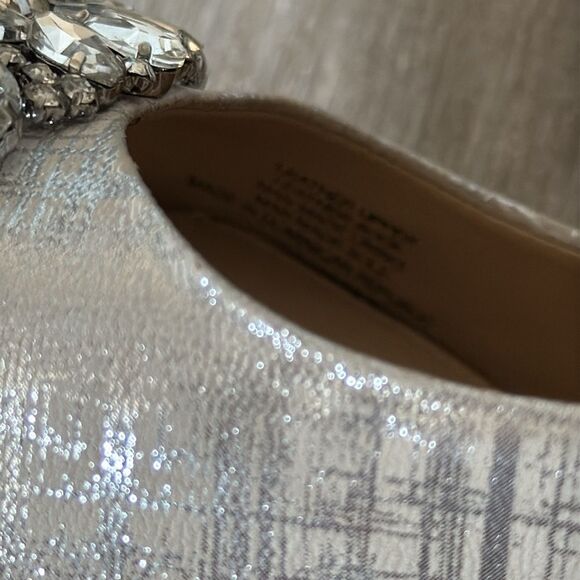 Antonio Melani Rhinestone Jeweled Wedge Heels 7 Silver Peep Toe - Picture 10 of 10